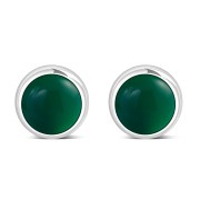 Green Agate Round Silver Stud Earrings, e421st